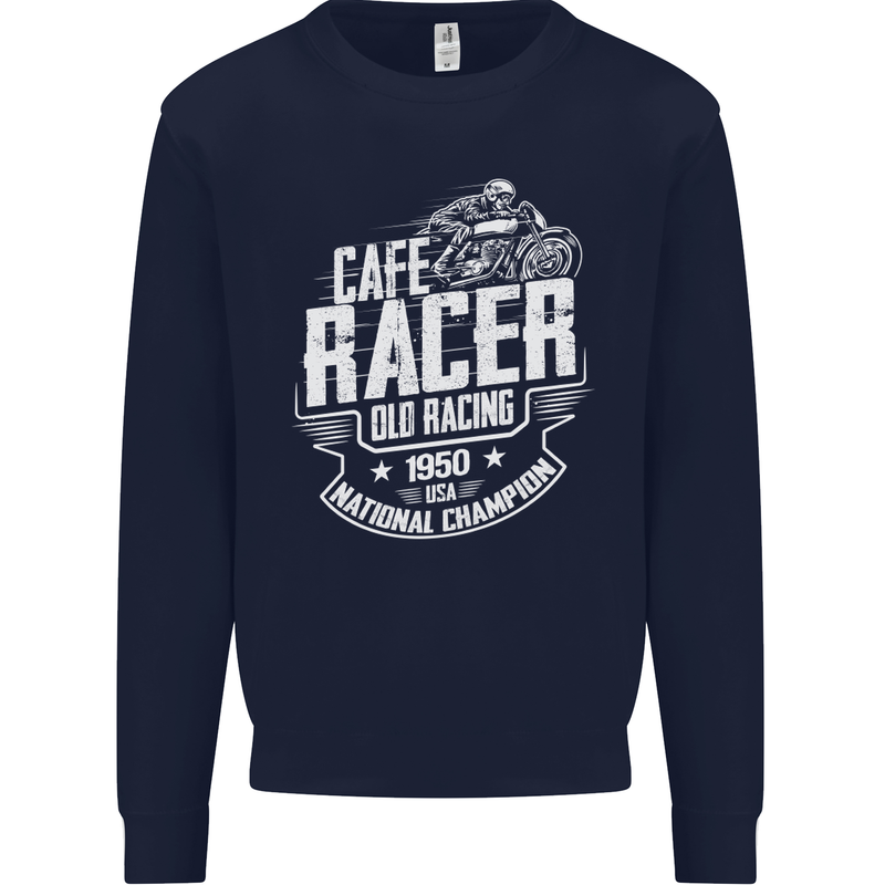 Cafe Racer Old Racing Biker Motorcycle Mens Sweatshirt Jumper Navy Blue