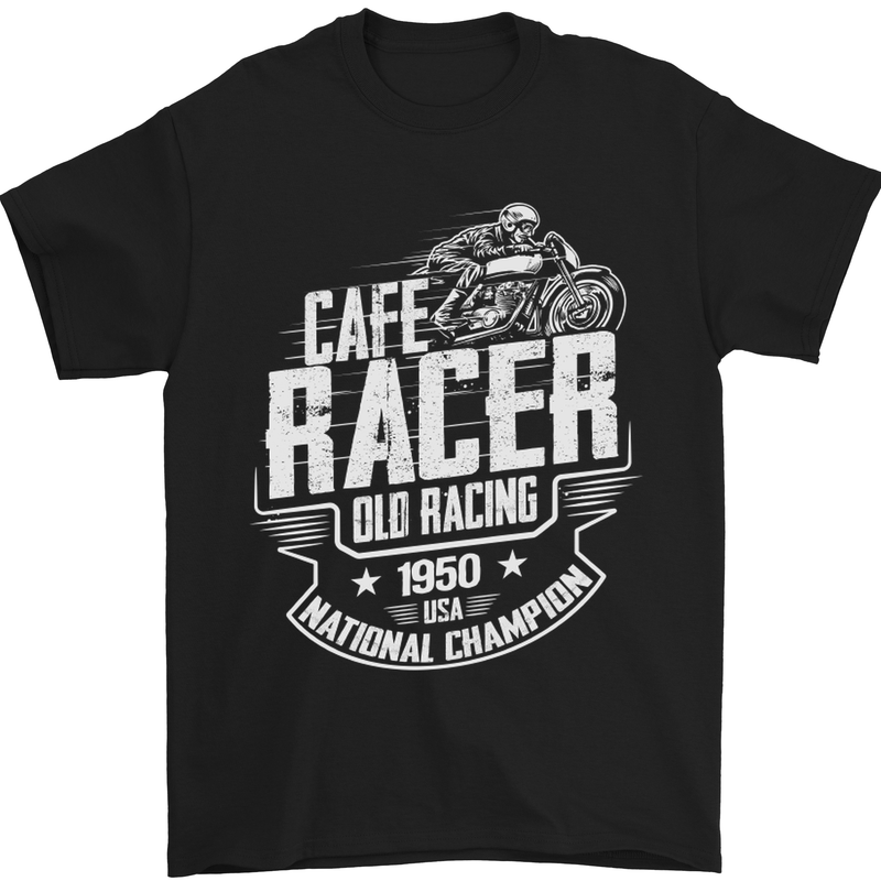 Cafe Racer Old Racing Biker Motorcycle Mens T-Shirt Cotton Gildan Black