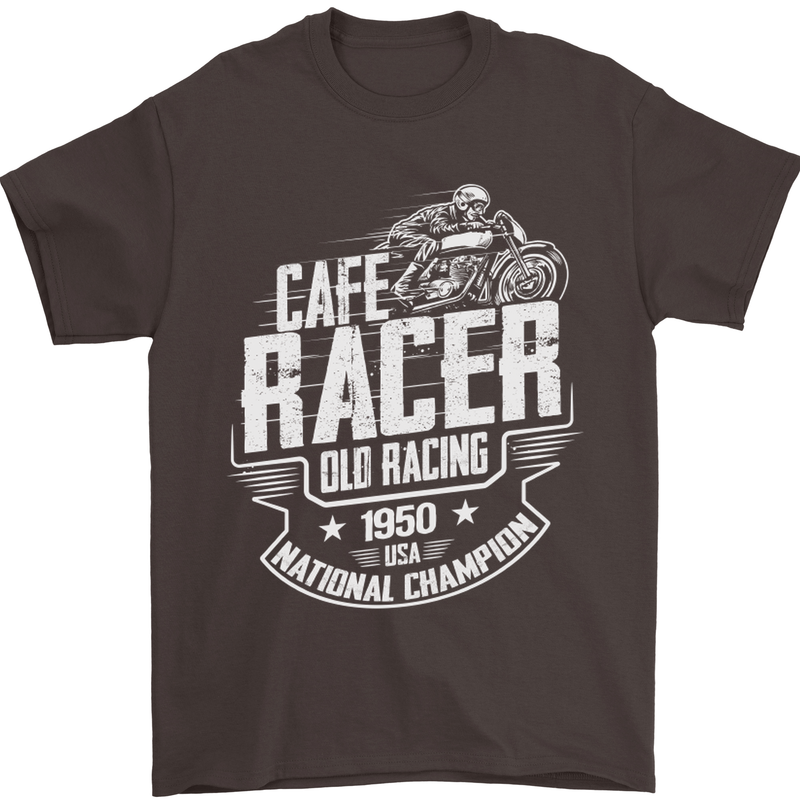 Cafe Racer Old Racing Biker Motorcycle Mens T-Shirt Cotton Gildan Dark Chocolate