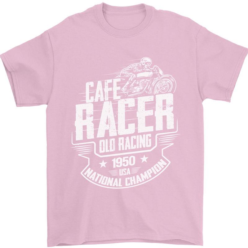 Cafe Racer Old Racing Biker Motorcycle Mens T-Shirt Cotton Gildan Light Pink