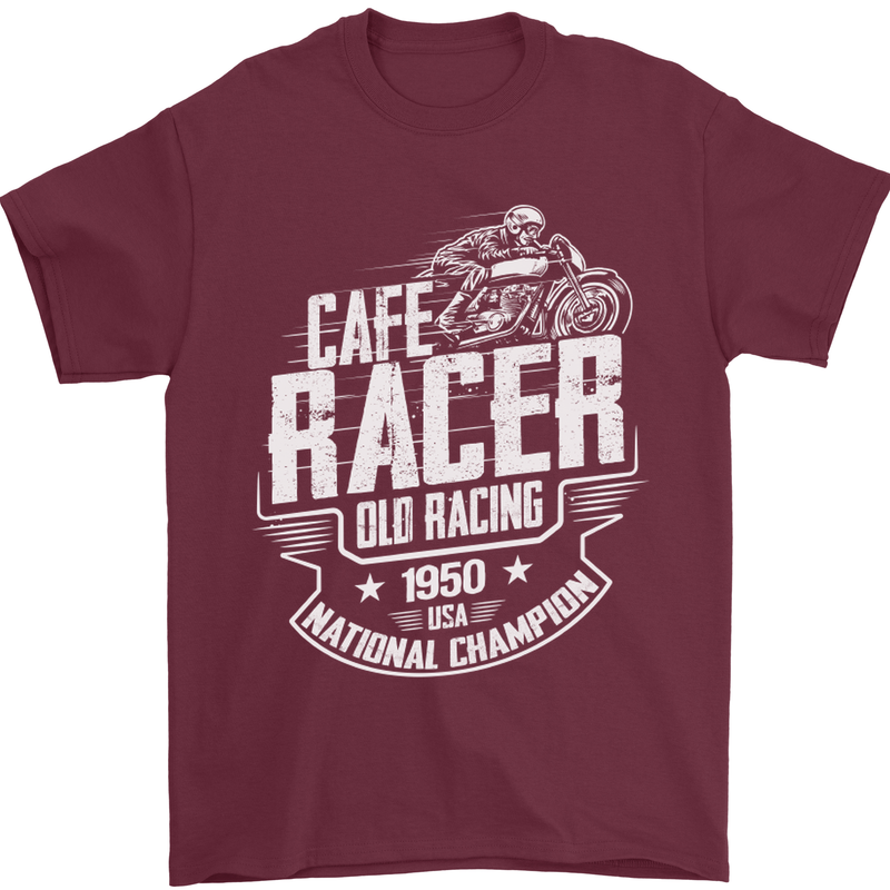 Cafe Racer Old Racing Biker Motorcycle Mens T-Shirt Cotton Gildan Maroon