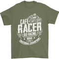 Cafe Racer Old Racing Biker Motorcycle Mens T-Shirt Cotton Gildan Military Green