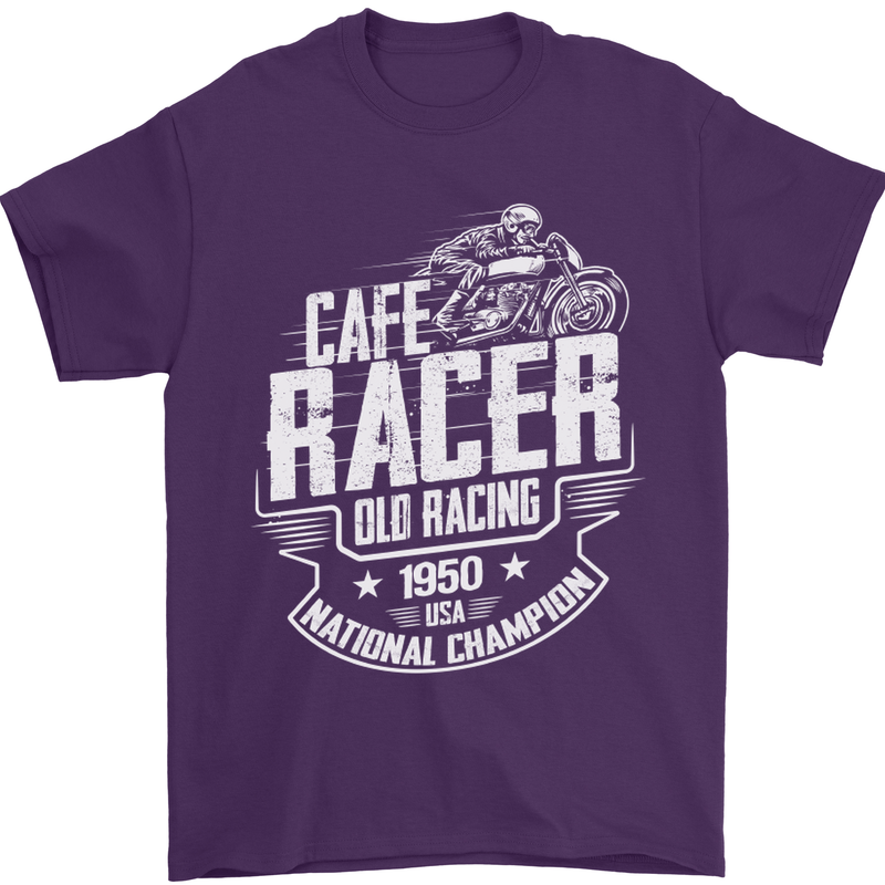 Cafe Racer Old Racing Biker Motorcycle Mens T-Shirt Cotton Gildan Purple