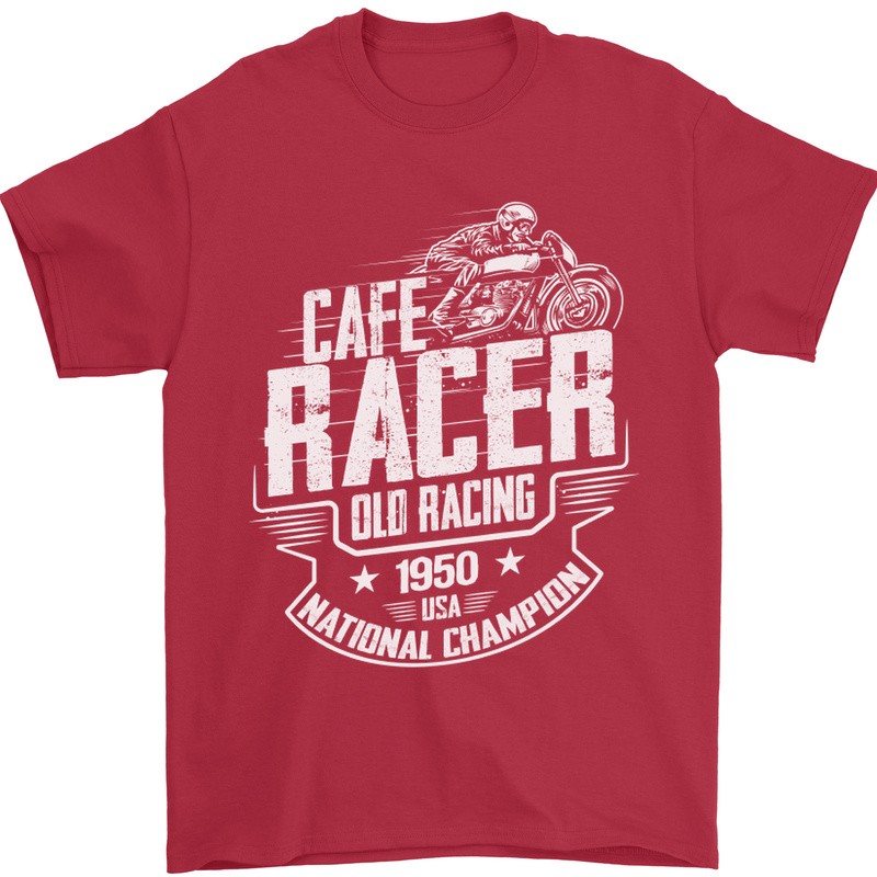 Cafe Racer Old Racing Biker Motorcycle Mens T-Shirt Cotton Gildan Red