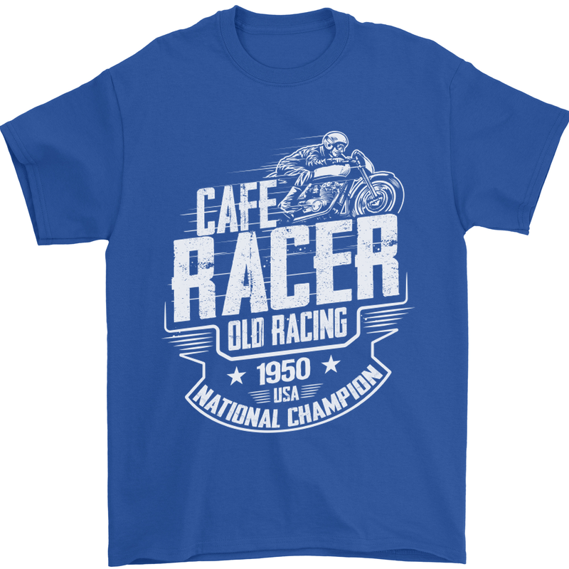 Cafe Racer Old Racing Biker Motorcycle Mens T-Shirt Cotton Gildan Royal Blue