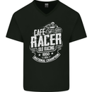 Cafe Racer Old Racing Biker Motorcycle Mens V-Neck Cotton T-Shirt Black