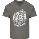Cafe Racer Old Racing Biker Motorcycle Mens V-Neck Cotton T-Shirt Charcoal