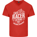 Cafe Racer Old Racing Biker Motorcycle Mens V-Neck Cotton T-Shirt Red