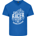 Cafe Racer Old Racing Biker Motorcycle Mens V-Neck Cotton T-Shirt Royal Blue
