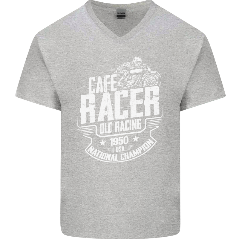 Cafe Racer Old Racing Biker Motorcycle Mens V-Neck Cotton T-Shirt Sports Grey