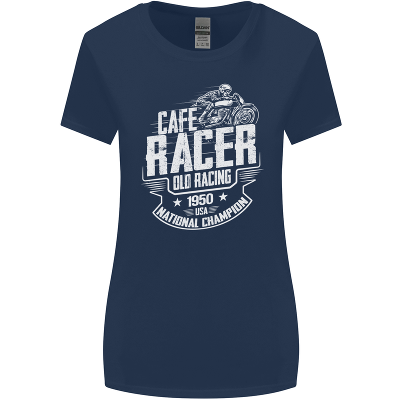 Cafe Racer Old Racing Biker Motorcycle Womens Wider Cut T-Shirt Navy Blue