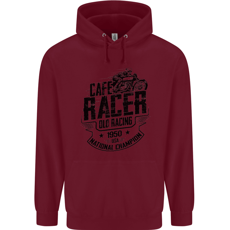 Cafe Racer Old Racing Motorcycle Biker Childrens Kids Hoodie Maroon