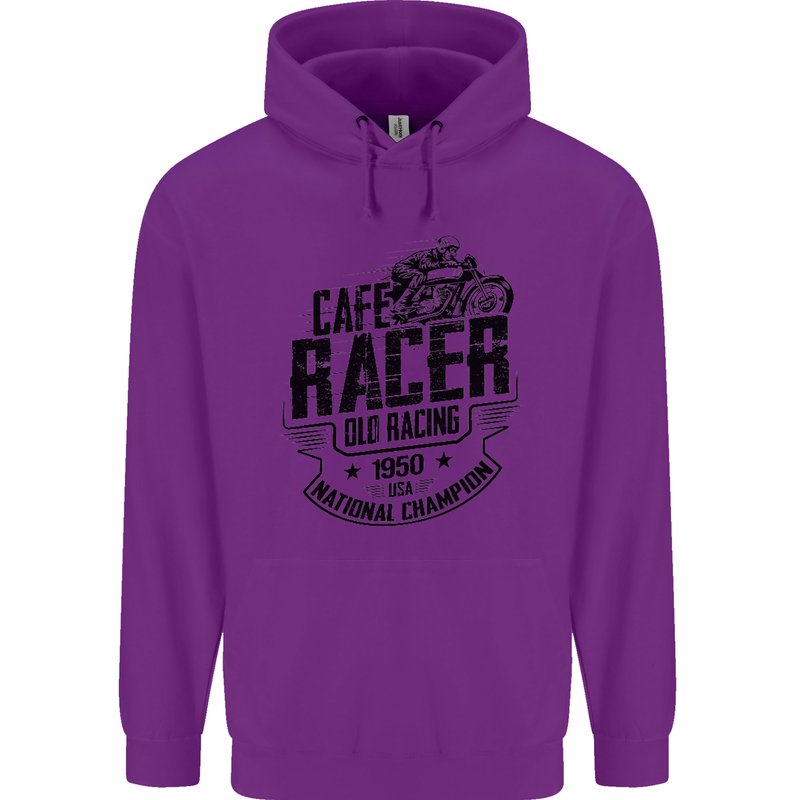 Cafe Racer Old Racing Motorcycle Biker Childrens Kids Hoodie Purple
