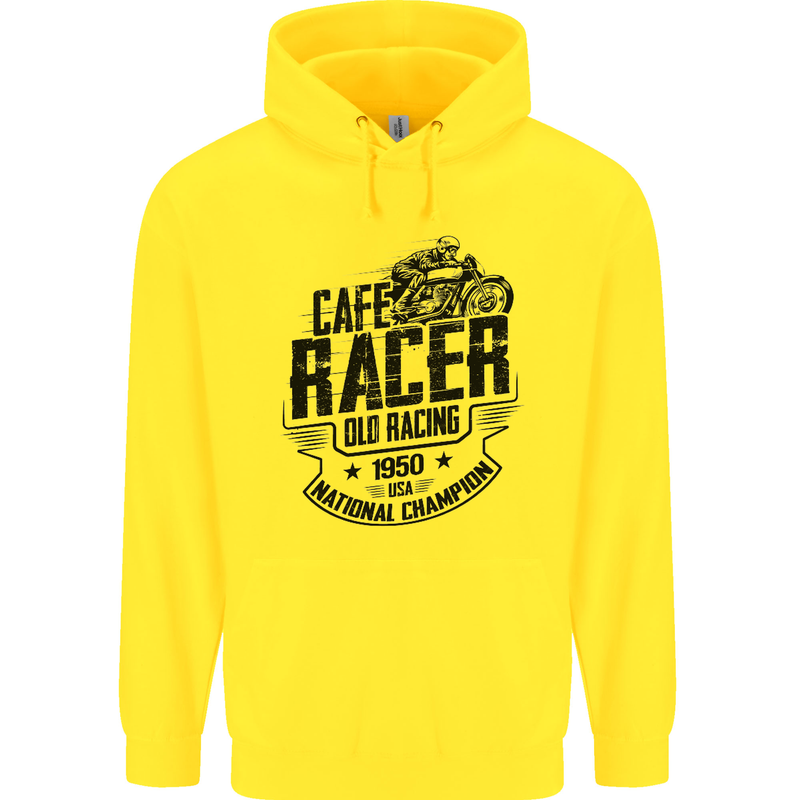 Cafe Racer Old Racing Motorcycle Biker Mens 80% Cotton Hoodie Yellow