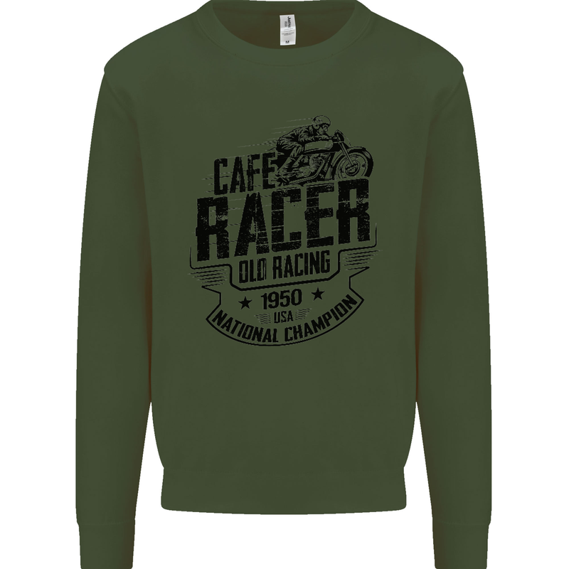 Cafe Racer Old Racing Motorcycle Biker Mens Sweatshirt Jumper Forest Green