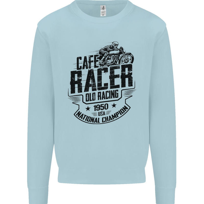 Cafe Racer Old Racing Motorcycle Biker Mens Sweatshirt Jumper Light Blue