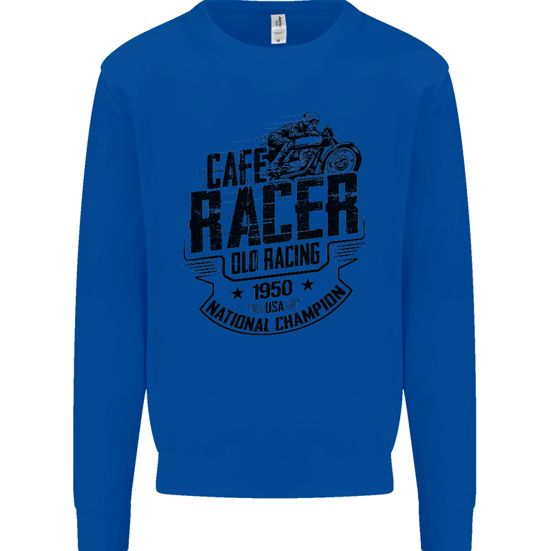 Cafe Racer Old Racing Motorcycle Biker Mens Sweatshirt Jumper Royal Blue