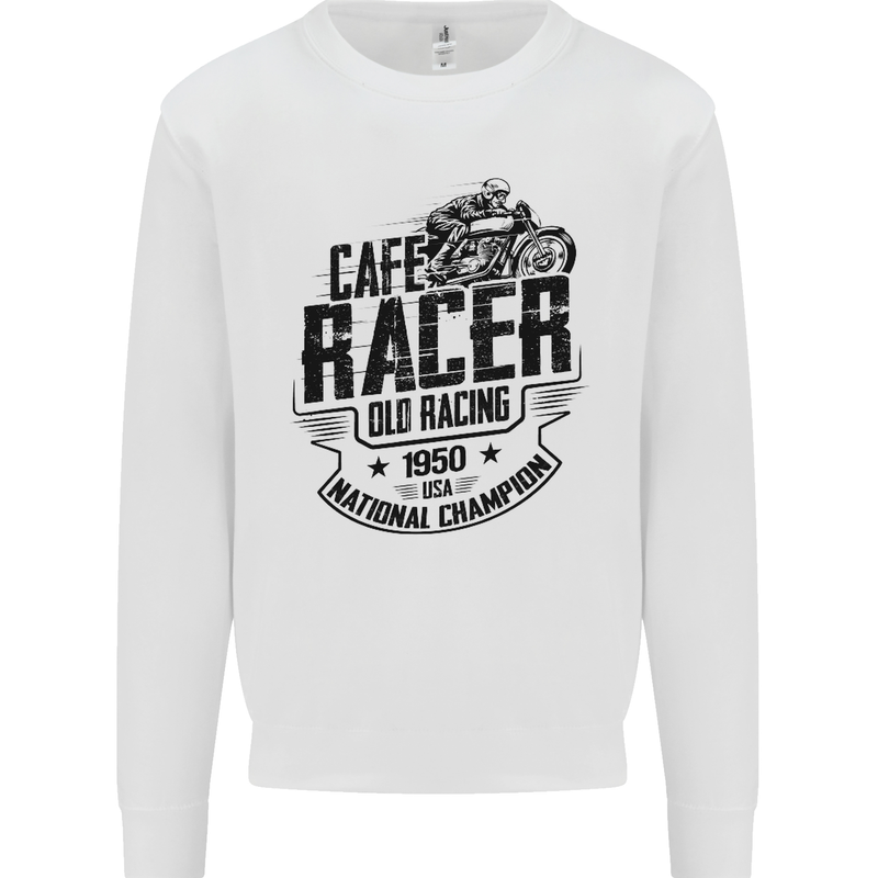 Cafe Racer Old Racing Motorcycle Biker Mens Sweatshirt Jumper White