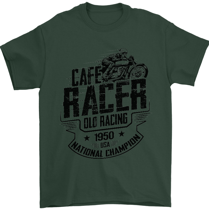 Cafe Racer Old Racing Motorcycle Biker Mens T-Shirt Cotton Gildan Forest Green
