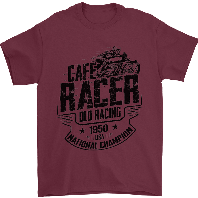 Cafe Racer Old Racing Motorcycle Biker Mens T-Shirt Cotton Gildan Maroon