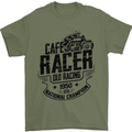 Cafe Racer Old Racing Motorcycle Biker Mens T-Shirt Cotton Gildan Military Green