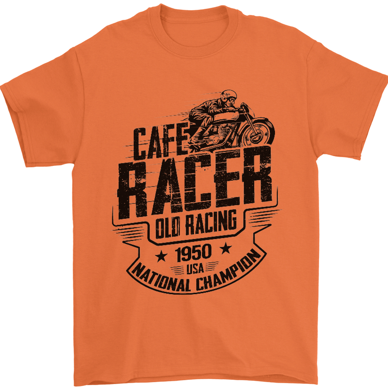 Cafe Racer Old Racing Motorcycle Biker Mens T-Shirt Cotton Gildan Orange
