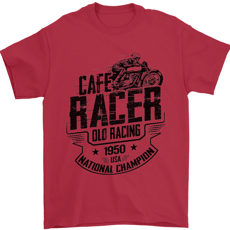 Cafe Racer Old Racing Motorcycle Biker Mens T-Shirt Cotton Gildan Red