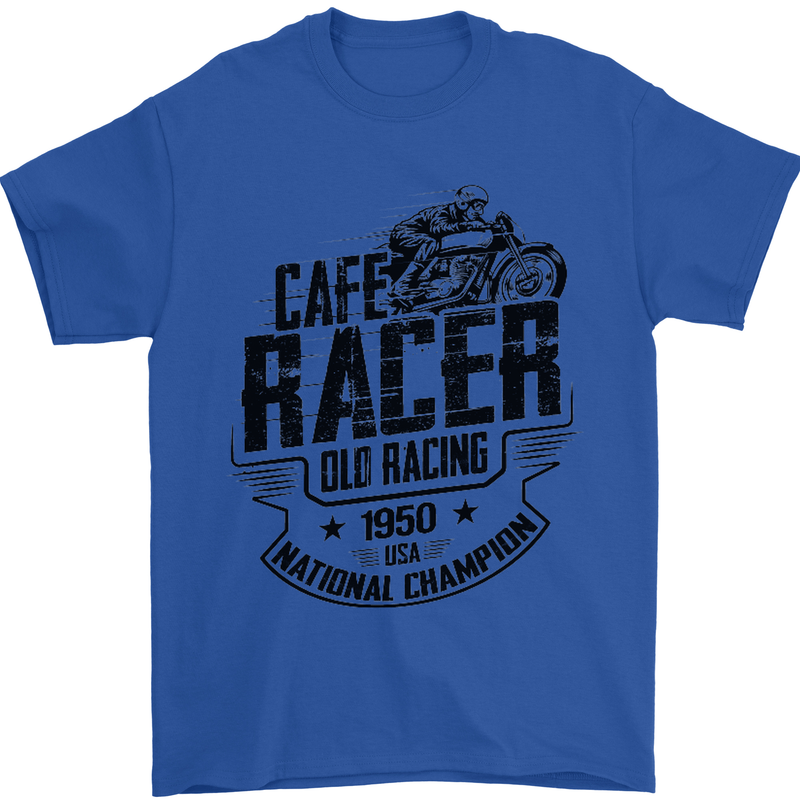 Cafe Racer Old Racing Motorcycle Biker Mens T-Shirt Cotton Gildan Royal Blue