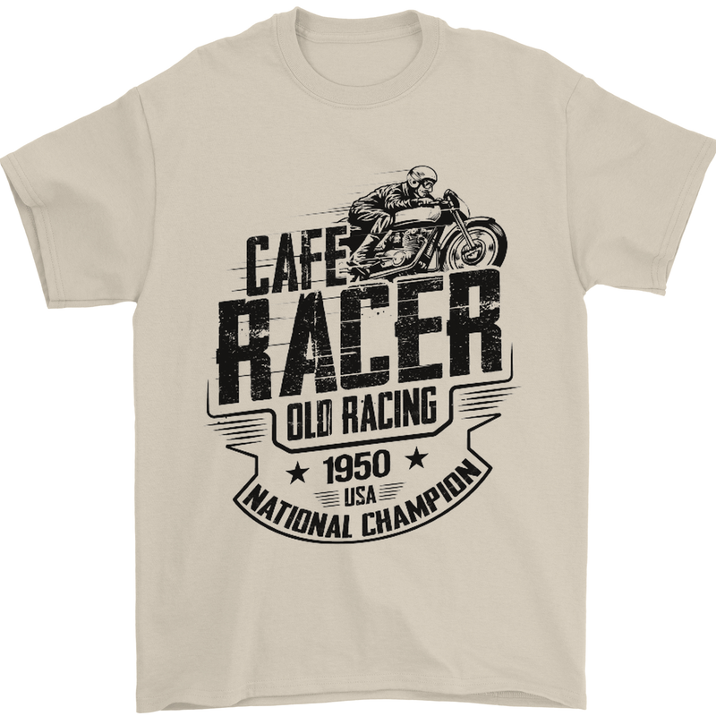Cafe Racer Old Racing Motorcycle Biker Mens T-Shirt Cotton Gildan Sand