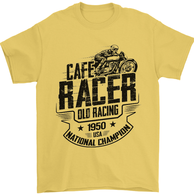 Cafe Racer Old Racing Motorcycle Biker Mens T-Shirt Cotton Gildan Yellow