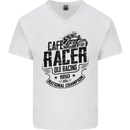 Cafe Racer Old Racing Motorcycle Biker Mens V-Neck Cotton T-Shirt White