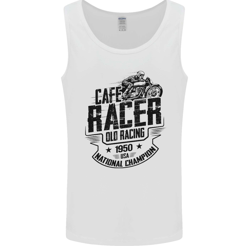 Cafe Racer Old Racing Motorcycle Biker Mens Vest Tank Top White