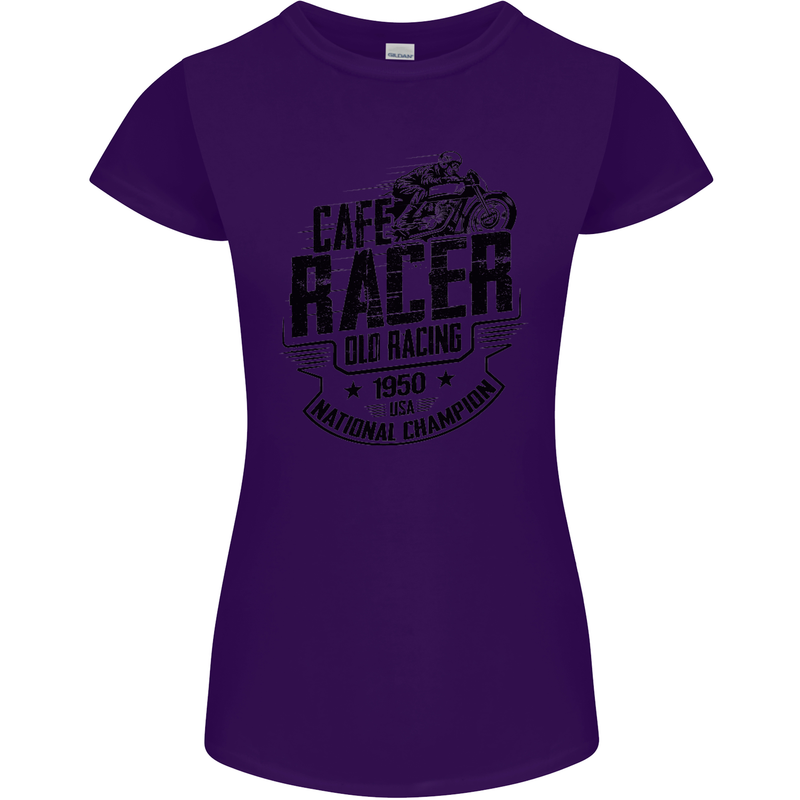 Cafe Racer Old Racing Motorcycle Biker Womens Petite Cut T-Shirt Purple