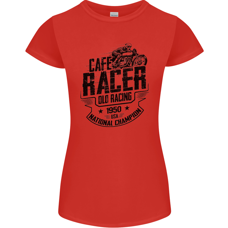 Cafe Racer Old Racing Motorcycle Biker Womens Petite Cut T-Shirt Red
