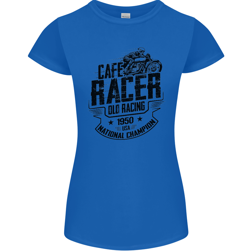 Cafe Racer Old Racing Motorcycle Biker Womens Petite Cut T-Shirt Royal Blue