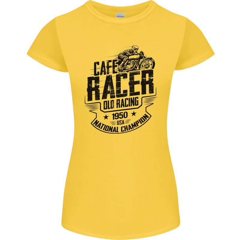 Cafe Racer Old Racing Motorcycle Biker Womens Petite Cut T-Shirt Yellow