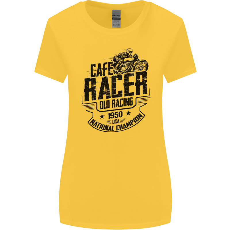 Cafe Racer Old Racing Motorcycle Biker Womens Wider Cut T-Shirt Yellow