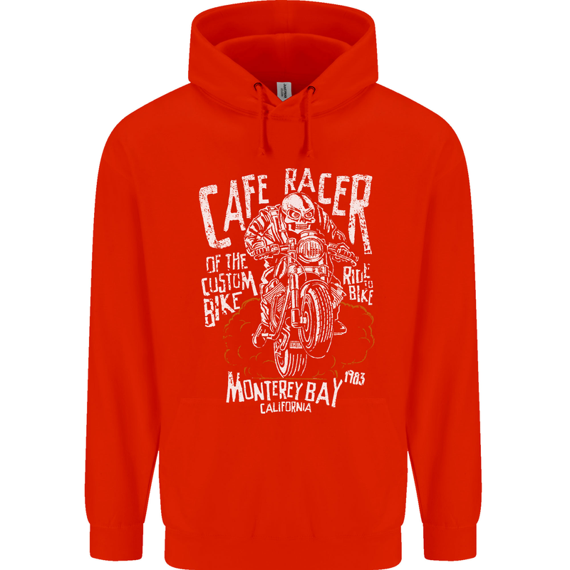 Cafe Racer Skull Motorcycle Biker Motorbike Childrens Kids Hoodie Bright Red