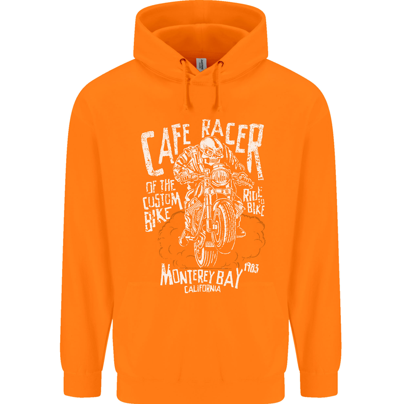 Cafe Racer Skull Motorcycle Biker Motorbike Childrens Kids Hoodie Orange