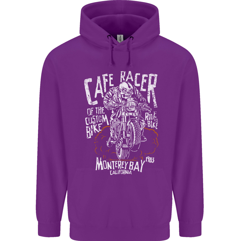 Cafe Racer Skull Motorcycle Biker Motorbike Childrens Kids Hoodie Purple