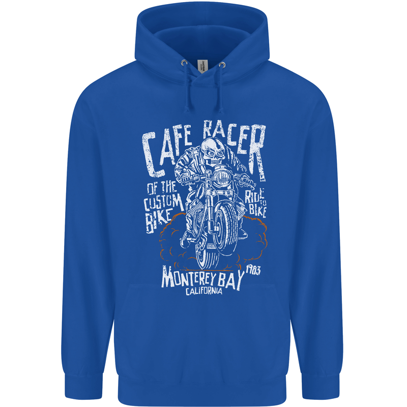 Cafe Racer Skull Motorcycle Biker Motorbike Childrens Kids Hoodie Royal Blue