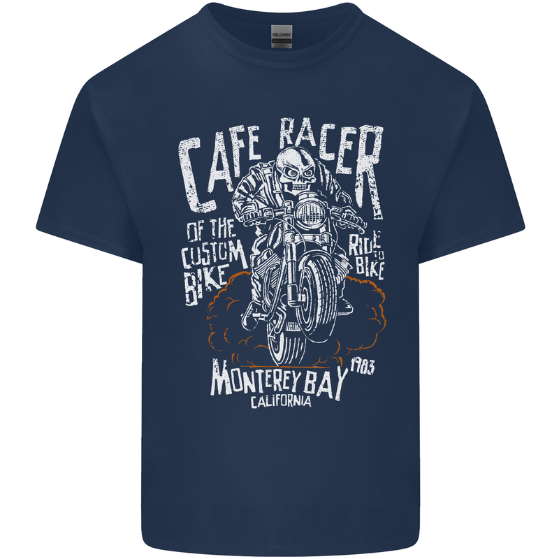 Cafe Racer Skull Motorcycle Biker Motorbike Kids T-Shirt Childrens Navy Blue