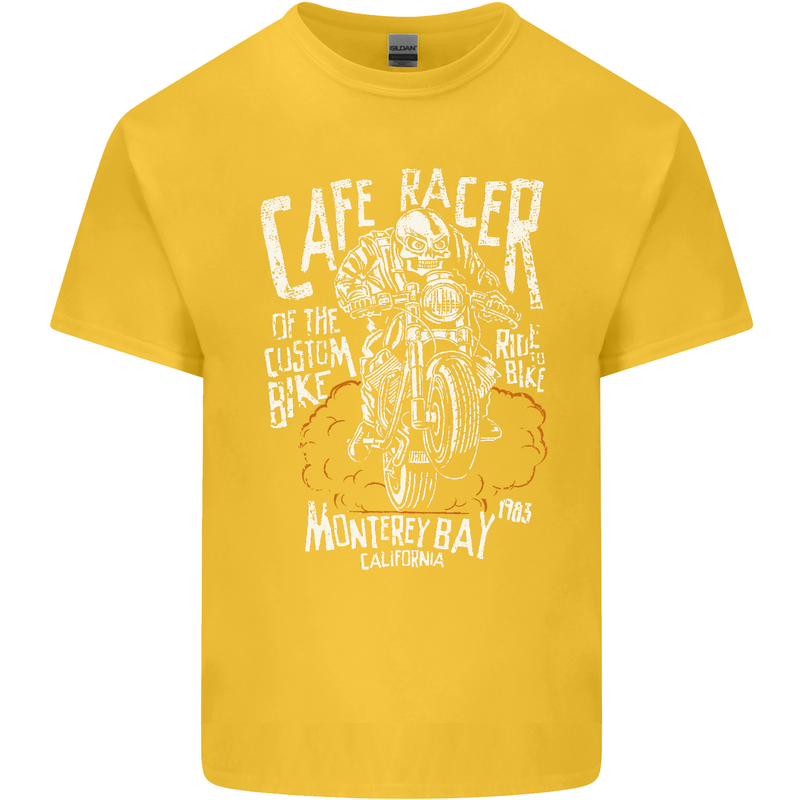 Cafe Racer Skull Motorcycle Biker Motorbike Kids T-Shirt Childrens Yellow
