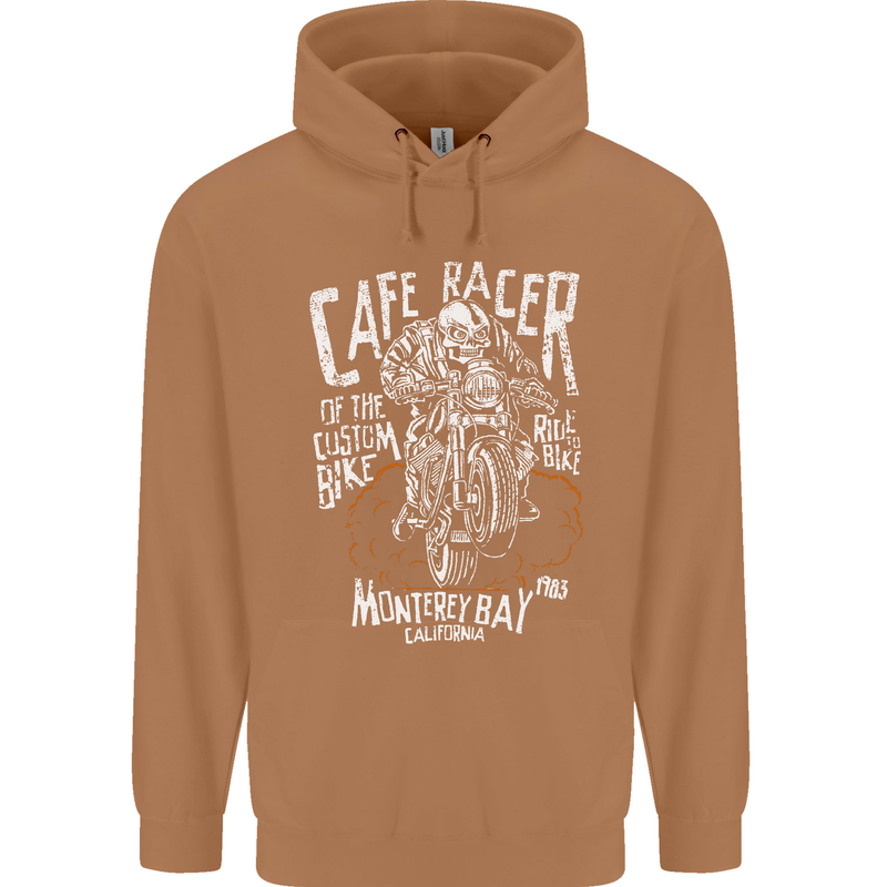 Cafe Racer Skull Motorcycle Biker Motorbike Mens 80% Cotton Hoodie Caramel Latte