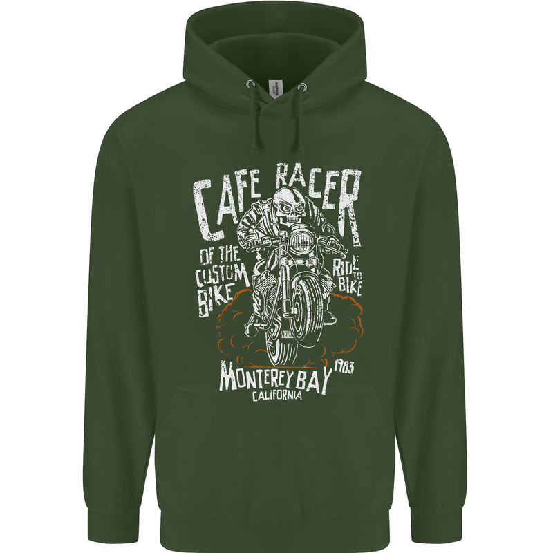 Cafe Racer Skull Motorcycle Biker Motorbike Mens 80% Cotton Hoodie Forest Green