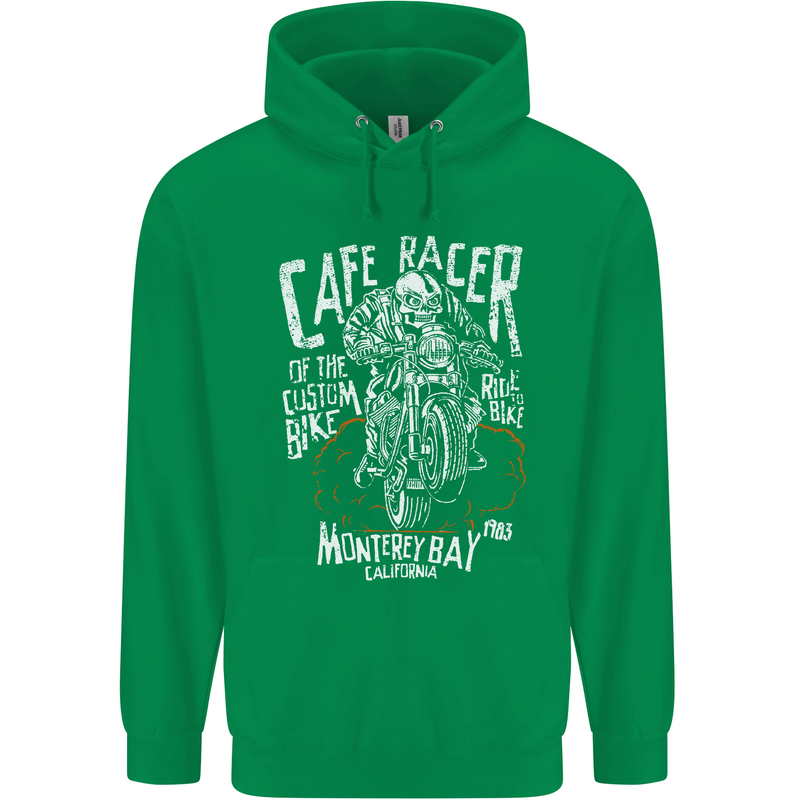 Cafe Racer Skull Motorcycle Biker Motorbike Mens 80% Cotton Hoodie Irish Green