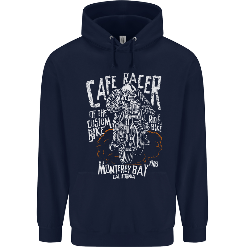 Cafe Racer Skull Motorcycle Biker Motorbike Mens 80% Cotton Hoodie Navy Blue