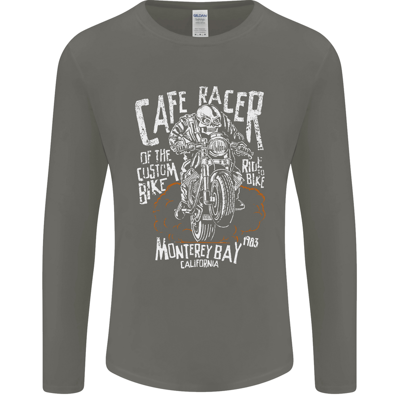 Cafe Racer Skull Motorcycle Biker Motorbike Mens Long Sleeve T-Shirt Charcoal