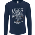Cafe Racer Skull Motorcycle Biker Motorbike Mens Long Sleeve T-Shirt Navy Blue
