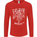 Cafe Racer Skull Motorcycle Biker Motorbike Mens Long Sleeve T-Shirt Red